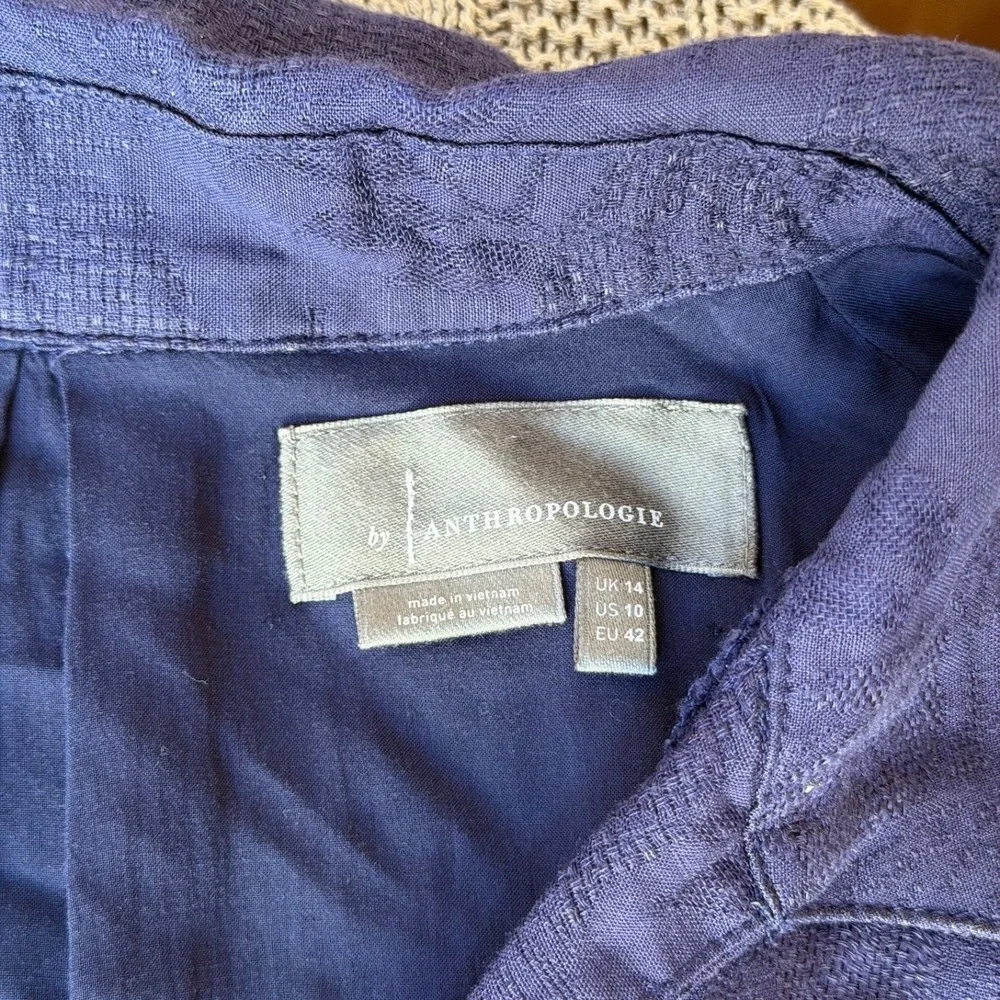 Anthropologie Jacquard Linen Blend Lace-Up Utility Shift Dress Purple Damask 10